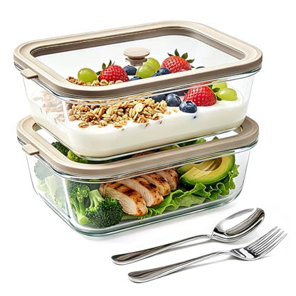 2 Pack 50 oz Large Glass Food Storage Containers with Lids,6.2 Cups Airtight Meal Prep Containers, Non-Toxic Glass Containers for Vegetables, Fruits, Microwave, Dishwasher - size: 50oz