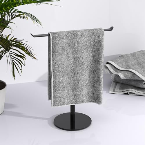 Towel Rack T-Shape Hand Holder for Bathroom,Headband and Lightweight Bathroom Racks,Kitchen Black Holder,Stainless Steel Waterproof Counter Organizer - color: Black