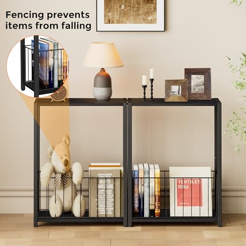 Homleke Narrow Side Tables Set of 2 with Magazine Holder, Skinny End Tables Perfect for Small Spaces, Space-Saving Design for Living Room, Bedroom, or Office, 7.1" D x 16.9" W x 23.6" H, Black - color: Black - Standard