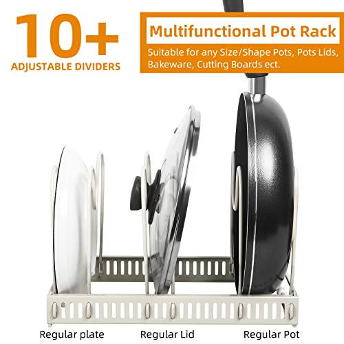 ROOHUA Pot Rack - Expandable Pot & Pan Organizer for Cabinet, 10 Adjustable Compartments (Apricot, 10) - color: Apricot