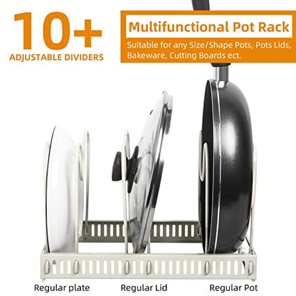 ROOHUA Pot Rack - Expandable Pot & Pan Organizer for Cabinet, 10 Adjustable Compartments (Apricot, 10) - color: Apricot