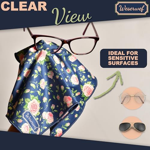 WESERWEF Design Microfiber Glasses Cleaning Cloth – Premium Cleaning Cloth for Eyeglasses, Screens, Tablets, Cameras & Lenses, 12" x 12", Ultra-Soft & Scratch-Free (Rose) - color: rose