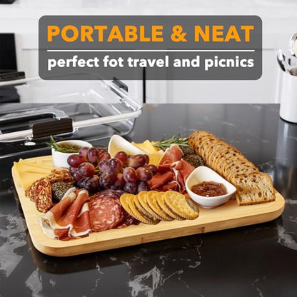 SpaceAid Charcuterie Board with Clear Lid, Portable Travel Cheese Cutting Boards for Picnic Accessories, Bamboo Serving Tray with Lids, House Warming Gifts, Black Handles, 1 Compartments - color: Black Handles, 1 Compartment