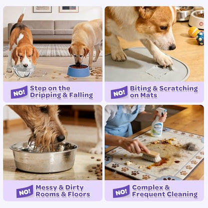 Pet Feeding Mat 12"x19" Silicone Dog Feeding Mat Pet Place Mat Waterproof Silicone Contain Spills Protects Floors Placemats for Cats and Dogs Lavender - color: Purple