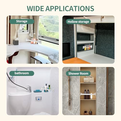 RV Shower Corner Storage Bar Kit - Adjustable Rod, White Base Frame for RV Bathroom Organization (2-Pack)