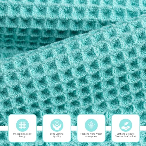 MICROFI Microfiber Waffle Bath Towels, 3 Pieces, Oversized, Soft, Absorbent, Fast Drying, Lint Free, Includes Bath, Face and Hand Towels 430 GSM - color: Turquoise