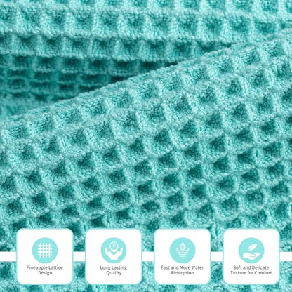 MICROFI Microfiber Waffle Bath Towels, 3 Pieces, Oversized, Soft, Absorbent, Fast Drying, Lint Free, Includes Bath, Face and Hand Towels 430 GSM - color: Turquoise