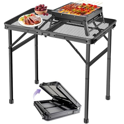 BRIAN & DANY Camping Table Folding Grill Table, Small Foldable Table Height Adjustable, Portable Metal Picnic Table for Outdoor, Black, 2x1.3FT - size: 2x1.3FT