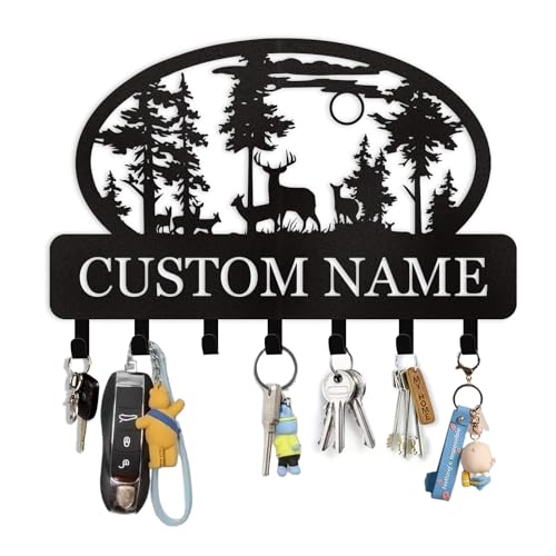 Dyoart Personalized Key Holder for Wall, Custom Metal Deer Cabin Key Hooks with Name, Metal Key Holder Hooks Organizer Rack, Key Hanger Decor for Kitchen, Entryway, Hallway, Office, Doorway - color: 07 Deer