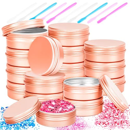16 Pack 2oz Tin Jars, 60ml Metal Tin cans, 2Ounce Aluminum tin can jar Containers with Screw Lid for Lotion Bars, Toiletries, Creams, Samples, Makeup Cosmetic, Spices, Salve, Balms, Beard Balm - color: Rose Gold