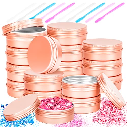 16 Pack 2oz Tin Jars, 60ml Metal Tin cans, 2Ounce Aluminum tin can jar Containers with Screw Lid for Lotion Bars, Toiletries, Creams, Samples, Makeup Cosmetic, Spices, Salve, Balms, Beard Balm - color: Rose Gold