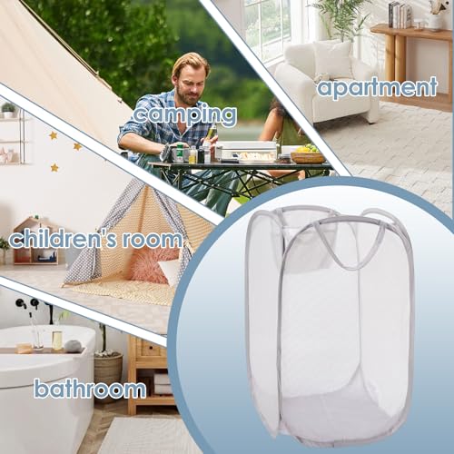 Foldable Pop Up Laundry Hamper – Set of 2 Collapsible Mesh Baskets with Handles for Kids, Baby, Dorm or Travel, Dual-Use Laundry Organizers for Clothes, Toys, Storage – Gray