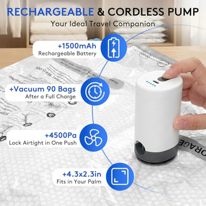 15 Packs Vacuum Bags for Travel with Rechargeable Pump, 3 Sizes Vacuum Seal Bags for Clothing, Compression Vacuum Travel Bags for Luggage, Vacuum Packing Bags for Closet Organization