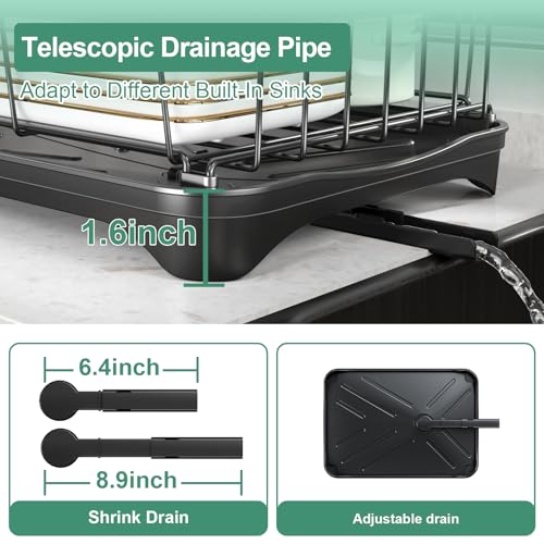 Dish Drying Rack for Kitchen Counter – Large Capacity Single Tier Dish Drainer with Utensil Holder & Cutlery Tray, Space Saving Countertop Organizer, Black - color: Single Tier - Black