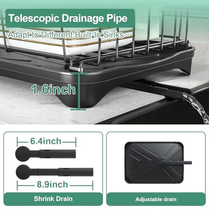 Dish Drying Rack for Kitchen Counter – Large Capacity Single Tier Dish Drainer with Utensil Holder & Cutlery Tray, Space Saving Countertop Organizer, Black - color: Single Tier - Black