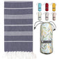BAY LAUREL Turkish Beach Towel with Travel Bag 39 x 71 Quick Dry Sand Free Lightweight Large Oversized Towels Light - color: Dark Blue With Yellow Floral Bag