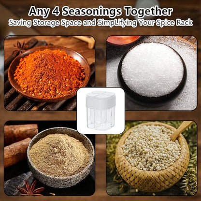 4pcs Spice Jars, 4 in 1 Salt and Pepper Shakers with Flip Top Cap, Portable Seasoning Container for Outdoor, Camping, BBQ, Spice Containers for Salt, Sugar, Pepper, Cumin