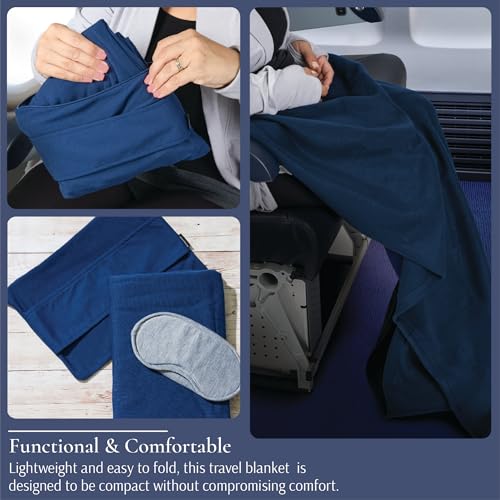Brookstone Travel Blanket - 2-in-1 Super Soft Lightweight Throw Blanket with Carrying Pouch, Airplane & Car Travel Essentials, Blue - color: Blue