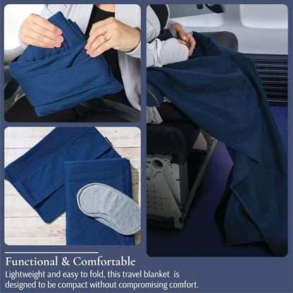 Brookstone Travel Blanket - 2-in-1 Super Soft Lightweight Throw Blanket with Carrying Pouch, Airplane & Car Travel Essentials, Blue - color: Blue
