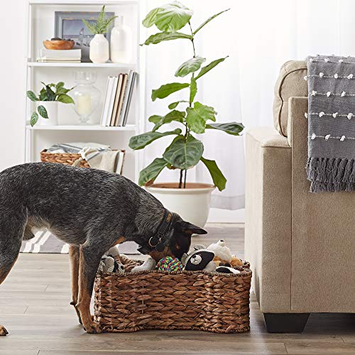 Bone Dry Pet Storage Collection, Bone Shape Hyacinth Toy Basket, Dark Brown, Medium - 21x13x8" - color: Dark Brown, size: Medium