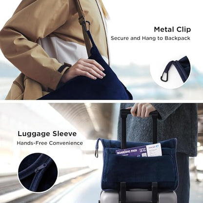 Bedsure Travel Blanket Airplane Compact with Storage Bag, Packable Blanket with Eye Mask, Lightweight 2-in-1 Travel Essentials, Functioned as Pillow for Airplane Comfort and Warmth, Navy - color: Navy