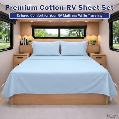 KRISHNA Twin Size 4 Piece Egyptian Cotton Sheet Set, Luxury Hotel Quality Light Blue Solid Bed Sheets, Soft Breathable Cooling Bedding, 6-10 Inch Deep Pocket Fitted Sheet - color: Light Blue Solid, size: Twin : 39" x 75"