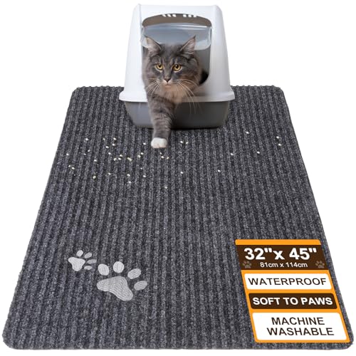 BEAUTYZOO Cat Litter Mat Litter Trapping Mat, 32"x 45" Extra Large Litter Box Mat, Waterproof Kitty Litter Mat, Non-slip Litter Rug Mat Pads for Floor Scatter Control,Soft on Paws & Easy to Clean,Grey - color: Grey, size: L: 32x45 inch