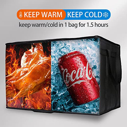 Bodaon 2-Pack Insulated Food Delivery Bag, XXX-Large Meal Grocery Tote Insulation Bag for Hot and cold Food, Commercial, Large Capacity Reusable Warming Bag, Heavy Duty Pizza Carrier, Black + Red - color: Black + Red, size: XXX-Large (Without Hard Bottom)