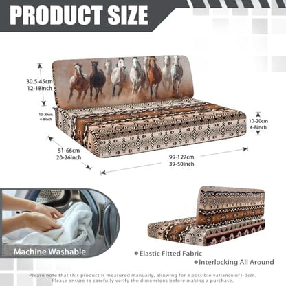 Running Horse RV Dinette Cushion Covers Stretch RV Stretch Sofa Seat Slipcovers Southwest Aztec Slip Covers for RV Furniture Include 1 Bench Cover 1 Backrest Cover - color: Aztec Running Horse