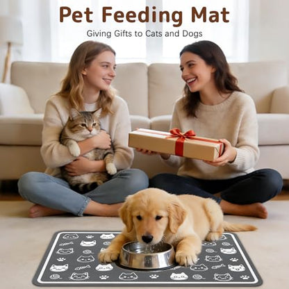 Dog Food Mat for Bowls, Absorbent Quick Dry Dog Cat Mats for Food and Water, Non-Slip Backing Pet Mat Pet Supplies - Cute Cat Pattern - color: Cat1