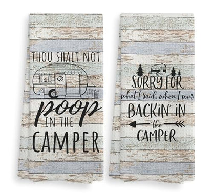 Thou Shalt not P in The Camper Kitchen Towels and Dishcloths Sets of 2,Campsite Cabin RV Drying Cloth Hand Towels Tea Towels for Bathroom Kitchen,Campers Camping Lovers Gifts,16×24 inches - color: Recreational Vehicle-4