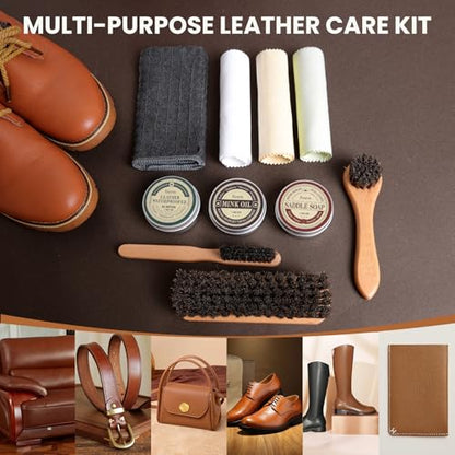Nuroon Leather Boots Care Kit- Leather Cleaner Boots Shoes Cleaning Kit, Saddle Soap,Mink Oil and Wax Waterproofer - style: 10 Pieces