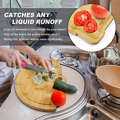 Happy Camper Bamboo Large Cutting Board, Rv Wooden Stove Top Cover Noodle Board,Meat Cutting Board for BBQ, Carving Board for Turkey,Large Charcuterie Board,RV Kitchen Decoration - style: big