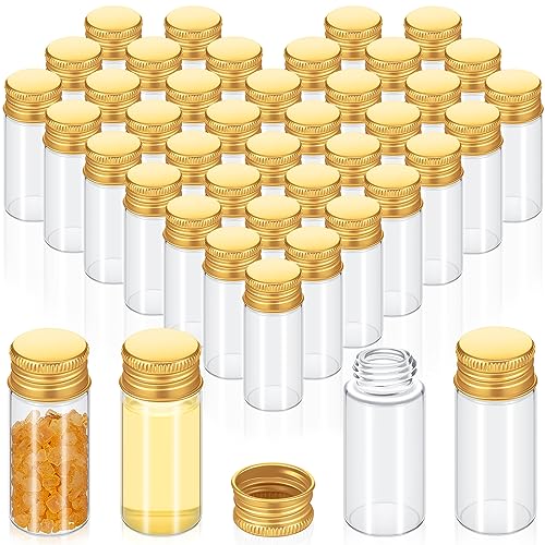 Didaey 100 Pcs Small Clear Vials Spice Mini Jars with Lids Mini Glass Bottles with Screw Aluminum Metal Caps Tiny Jars Sample Containers for Powder Cream Cosmetic Jewelry Wedding (10 ml,Gold Caps) - color: Gold Caps, size: 10 ml