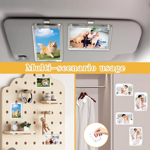 2Pcs Car Visor Photo Clip - Magnetic Acrylic Frame for 3" Photos,Sun Visor Clip with Strong Magnet,Drive Safe Gift for Boyfriend, Husband, Drivers (Clear)