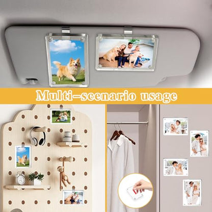 2Pcs Car Visor Photo Clip - Magnetic Acrylic Frame for 3" Photos,Sun Visor Clip with Strong Magnet,Drive Safe Gift for Boyfriend, Husband, Drivers (Clear)