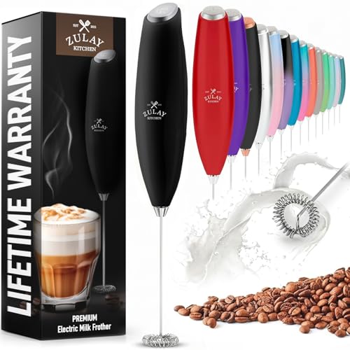 Zulay Kitchen Milk Frother Handheld Electric Whisk – Frother Wand, Durable Drink Mixer, Coffee Frother, Hand Blender, Frother for Protein Powder, Matcha & More - Black - color: Black, size: Z1 Motor + Batteries