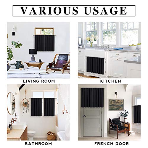 RYB HOME Black Curtains Blackout - Bathroom Small Window Curtains Thermal Insulated Privacy Drapes for Kids Bedroom Living Room Kitchen Basement, Width 42 by Length 36, 1 Pair - color: Black, size: 42"W x 36"L (Pack of 2)