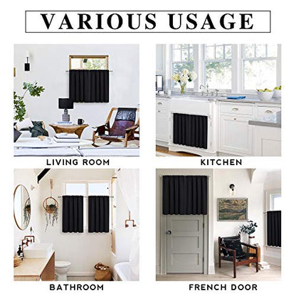 RYB HOME Black Curtains Blackout - Bathroom Small Window Curtains Thermal Insulated Privacy Drapes for Kids Bedroom Living Room Kitchen Basement, Width 42 by Length 36, 1 Pair - color: Black, size: 42"W x 36"L (Pack of 2)