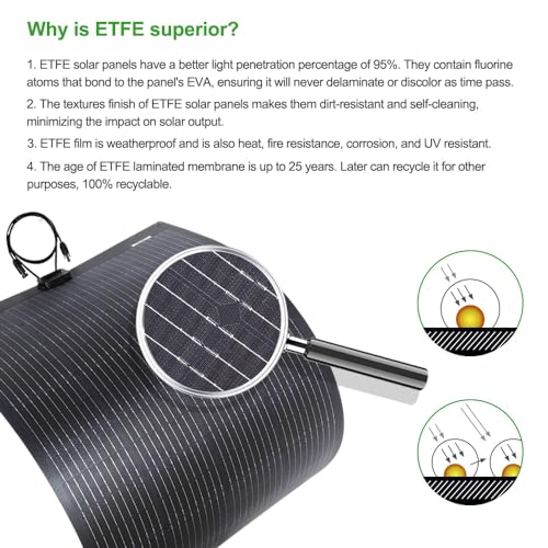 LensunSolar 80W 12V Flexible Solar Panel ETFE Black Thin, Monocrystalline High Efficiency, Slim Flexible PERC Mono Solar Cells 12 Volt for Battery Charge Marine RV Campers Boats Camping Generator - size: 80W/37in x 21in