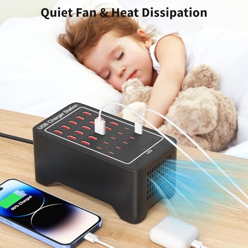 USB~C Charger Block, 125W(25A) 25 Port (15 USB A & 10 USB~C Port) Multiple Charging Station, Desktop Wall Charger Compatible with iPhone, iPad, Tablets, Smartphones
