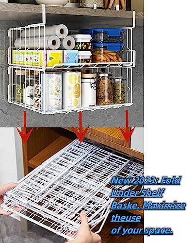 Under Shelf Basket Storage 2Pack - 12.6in Metal Under Cabinet Shelf, Hanging Wire Basket Shelves, Undershelf Storage Basket for Kitchen Pantry Bookshelf - color: White