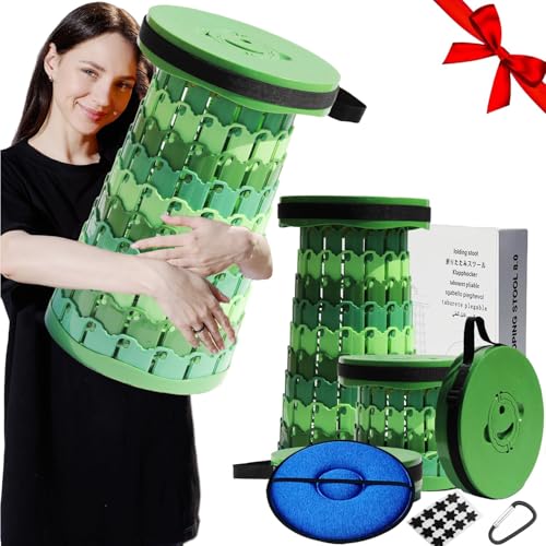 Upgraded 19.7"Portable Collapsible Folding Stool with Cushion Retractable Telescoping Foldable Stool for Adults Heavy Duty Camping Sturdy with Max Load Capacity 1000lbs for Outdoor Fishing Hiking BBQ - color: Bamboo, size: XX-Large