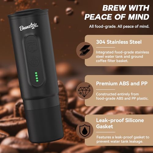 H02PRO Travel Coffee Maker, Portable Espresso Machine for Camping, 20 Bar Mini Coffee Maker Compatible with NS Capsule & Ground Coffee, Battery Operated Self-heating Car Coffee Machines for Travel - color: Obsidian Black