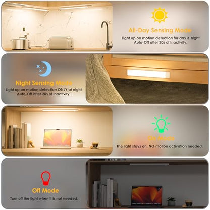 51-LED Motion Sensor Under Cabinet Lights, Magnetic Rechargeable Under Counter Closet Lighting, Wireless Light Bar Stick-On, 2-Pack, Warm White - color: Warm White, size: 12 inch