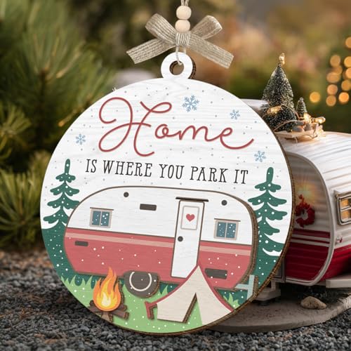 Camping Ornaments 2025, Camper Gifts for Women Men, Home is Where You Park It Wooden Ornaments for Christmas Decorations, Travel Gifts for Friends, Family, Exchange Ideas