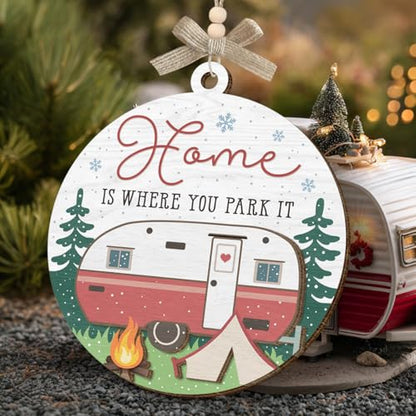 Camping Ornaments 2025, Camper Gifts for Women Men, Home is Where You Park It Wooden Ornaments for Christmas Decorations, Travel Gifts for Friends, Family, Exchange Ideas
