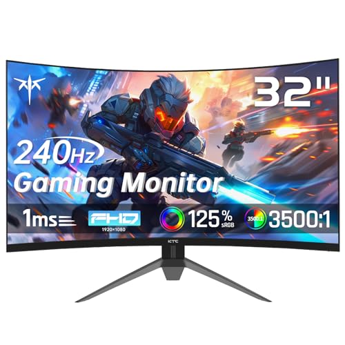 KTC 32 Inch 240Hz Curved Gaming Monitor, FHD 1080P 1500R HDR Gaming PC Monitor, FreeSync, Ultra-Fast 1ms Monitor for Gamer, 3500:1 Contrast, HDMI 2.0 x 2, DisplayPort 1.4 & USB 2.0, H32S17F - color: Black, size: FHD Curved 240Hz