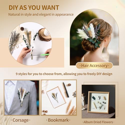 Bpole Dried Pampas Grass Bouquet - 92 Pcs 11-13 inch Pampas Grass Decor with Bunny Tails,Eucalyptus & Lavender Dried Boho Flowers for Vase Wedding Home Table Decor,Rustic Farmhouse Party - size: 11-13 inch 92PCS