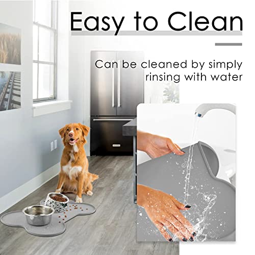 Super Design Dog Food Mat Dog Bowl Tray for Food and Water, Silicone Non-Spill Waterproof Pet Feeding Mat Puppy Placemat Easy-Clean, 20.5" x 14.5", Grey - color: Grey-3